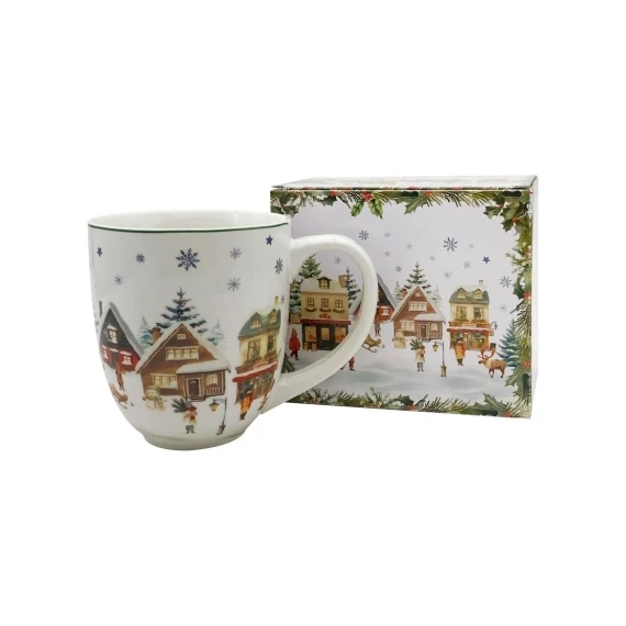 Porcelánbögre 1000ml, dobozban, Christmas Village, D.G.68917