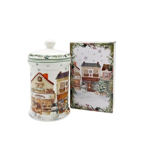 Porcelán keksztároló 11x19cm, 800ml, dobozban, Christmas City 2, D.G.69051