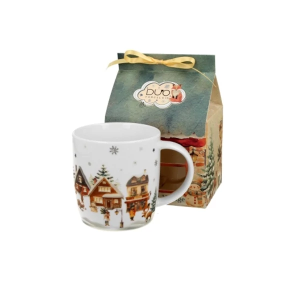 Porcelánbögre 400ml, házikó díszcsomagolásban, Christmas Village, D.G.70811