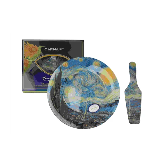 Üvegtányér lapáttal,30cm,Van Gogh:Csillagos éj, H.C.198-1224
