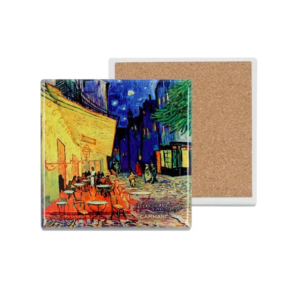 Kerámia alátét, alján parafa bevonattal, 10,8x10,8cm, Van Gogh: Kávéház éjjel, H.C.008-2050B
