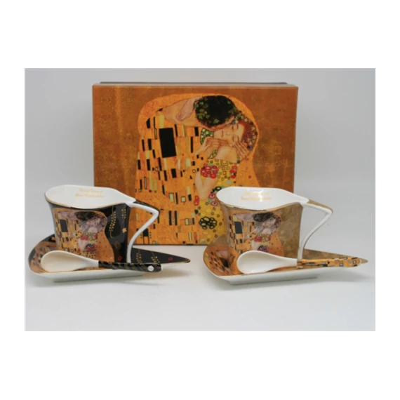 Porceláncsésze+alj háromszögletű,180ml,kanállal,2 személyes, Klimt:The Kiss, P.P.W24KL34-15231