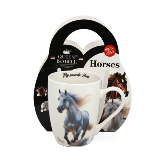 Porcelánbögre,350ml,díszcsomagolásban,fehér lovas, P.P.Q1-16054