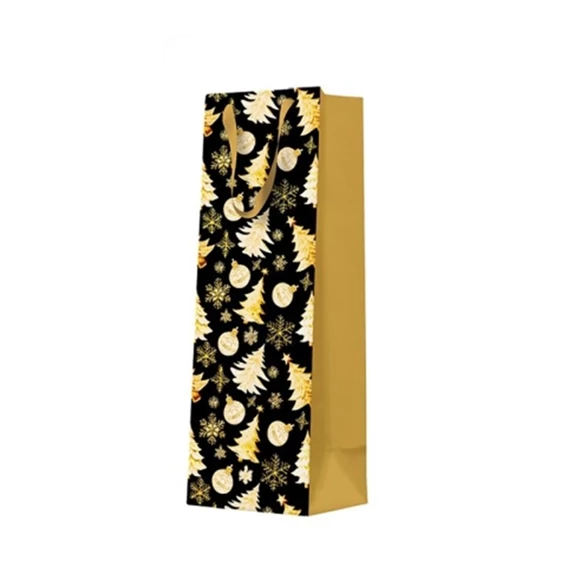 Golden Christmas Tree Black papír ajándéktáska italos 12x37x10cm, P.W.AGB2020104