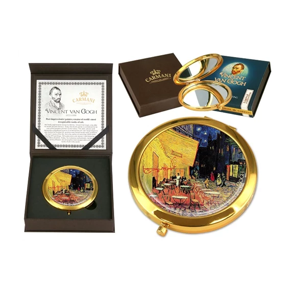 Kézitükör nagyítós, fémkeretben, dobozban, 11cm, Van Gogh: Kávéház éjjel, H.C.181-1304