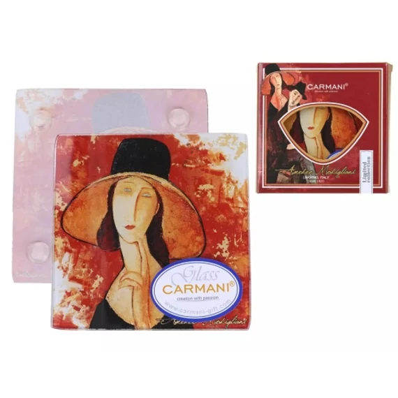 Üveg poháralátét 10,5x10,5cm, Modigliani:Jeanee Hebuterne kalapban, H.C.198-3402