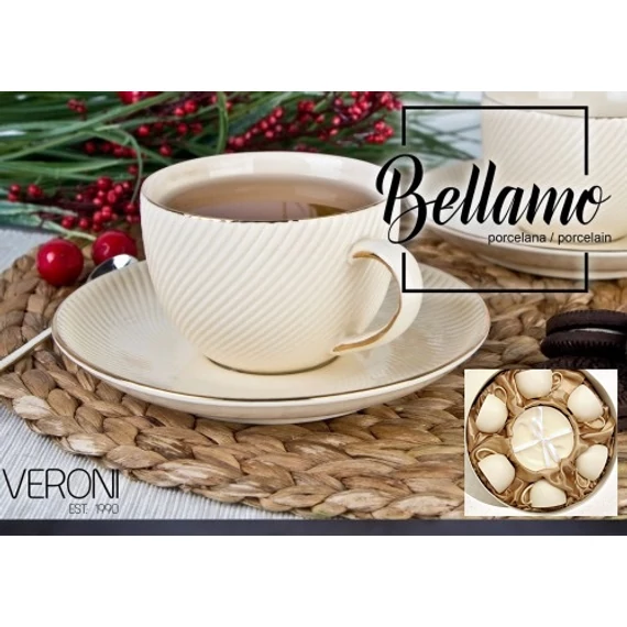Bellamo porceláncsésze+alj 230ml,6 személyes,dobozban, V.B.12517