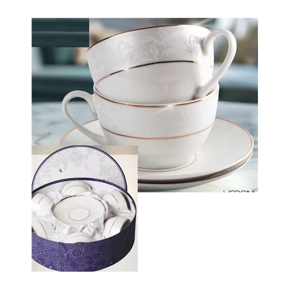 Satin porceláncsésze+alj, 6 személyes, 250ml, dobozban, V.B.22639