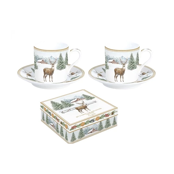 Porcelán eszpresszócsésze+alj 2 személyes,100ml, dobozban, White Forest, R2S.169WHIF