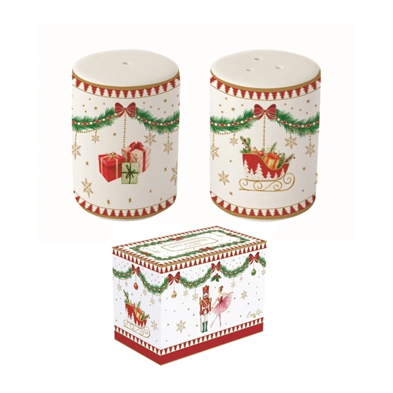 Porcelán só-borsszóró szett, 7cm, dobozban, Magie de Noel, R2S.1333MNOE