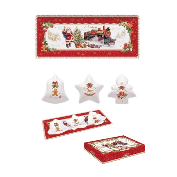 Porcelántálcán 3 karácsonyi porcelántálka 36x16cm, dobozban, Christmas Memories, R2S.1006CHME