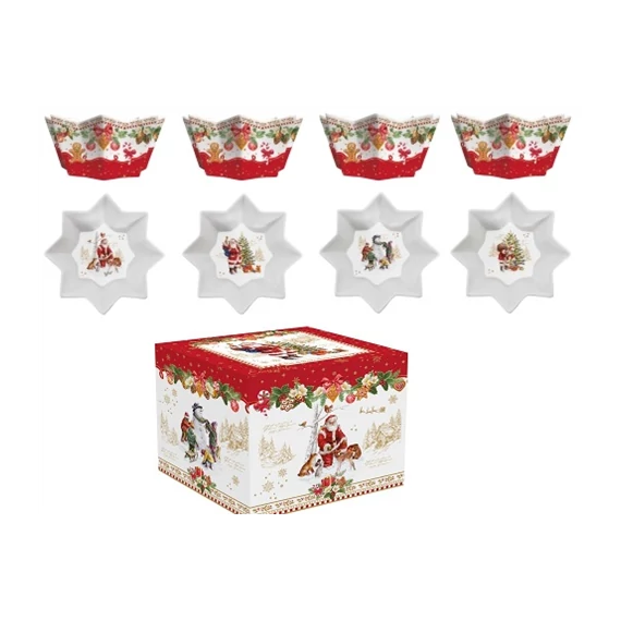 Porcelántálka 4 db-os szett, 11cm, dobozban, Christmas Memories, R2S.1009CHME