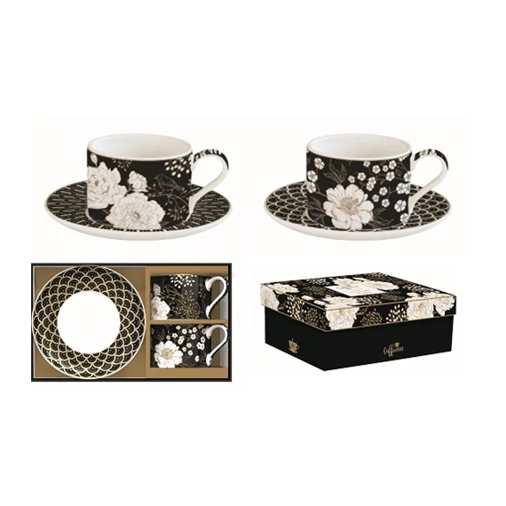 Porceláncsésze+alj 240ml 2 személyes dobozban, Coffee Mania, Art Deco & Flowers, R2S.132ARTF