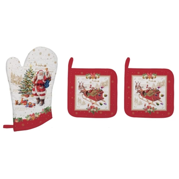 Edényalátét 2 db, 20x20cm+edényfogó kesztyű 20x30cm, 100% pamut, Christmas Memories, R2S.2630CHME