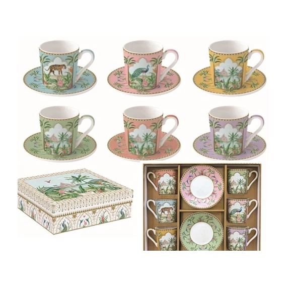 Porcelán eszpresszócsésze+alj 6 személyes 100ml dobozban, Coffee Mania, Paradise Sauvage, R2S.126PASA