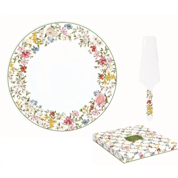 Porcelán tortatál lapáttal 32cm,dobozban, Garden Dreams, R2S.1112GADR