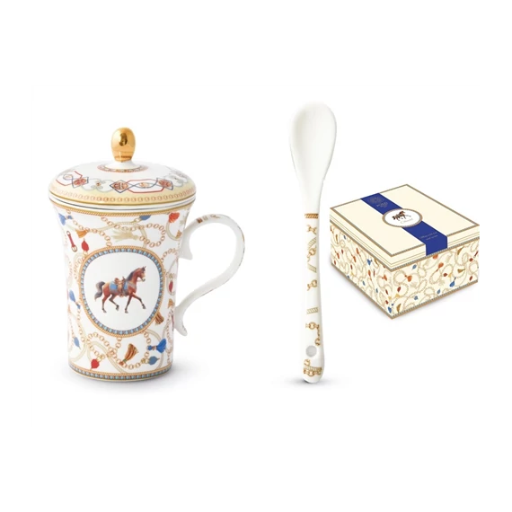 Porcelánbögre 300ml tetővel,kanállal dobozban, Cheval, P.M.PM0139CHEV