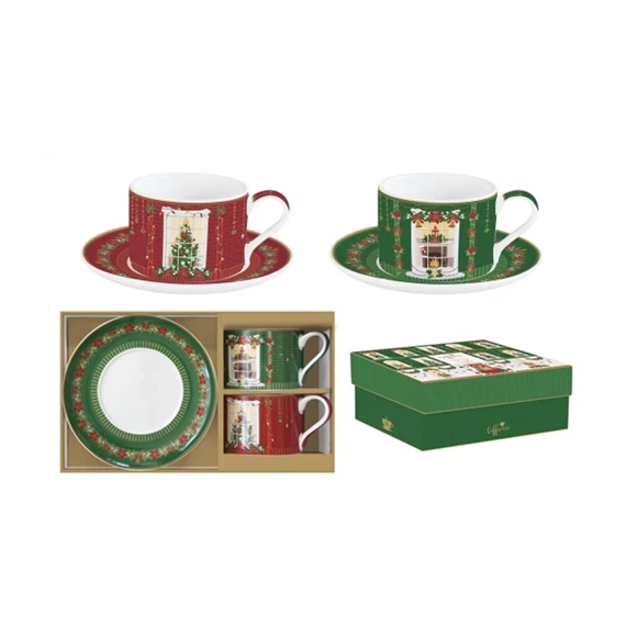 Porceláncsésze+alj 240ml, 2 személyes, dobozban, Coffee Mania, Festive Avenue, R2S.132FEAV