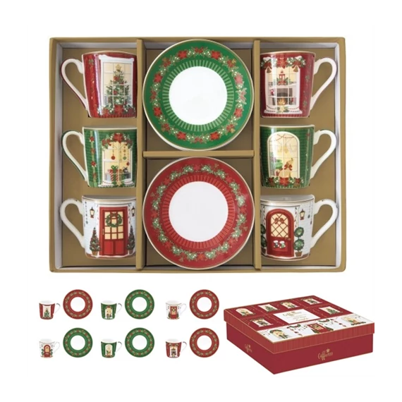 Porcelán eszpresszócsésze+alj 6 személyes, 100ml, dobozban, Coffee Mania, Festive Avenue, R2S.126FEAV