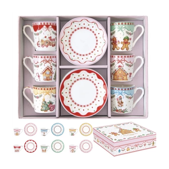 Porcelán eszpresszócsésze+alj 6 személyes, 100ml, dobozban, Coffee Mania, Sweet Christmas, R2S.126SWEC