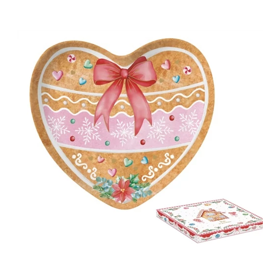 Porcelántálca 20x19cm, mézeskalács szív forma, dobozban, Sweet Christmas, R2S.1480SWEC