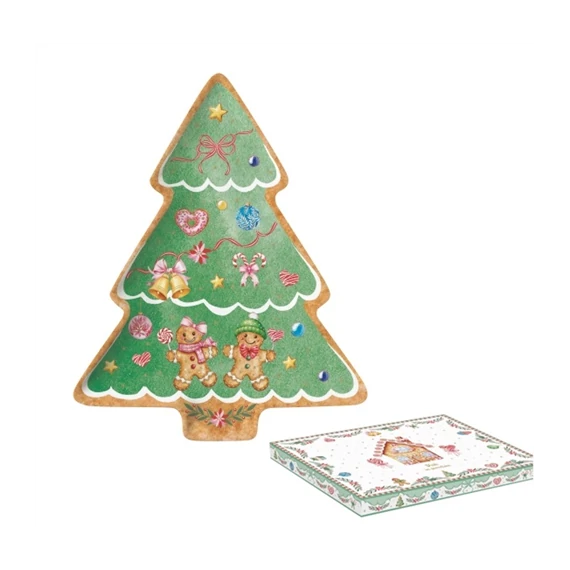 Porcelántálca 20,5x25,5cm, karácsonyfa forma, dobozban, Sweet Christmas, R2S.1481SWEC