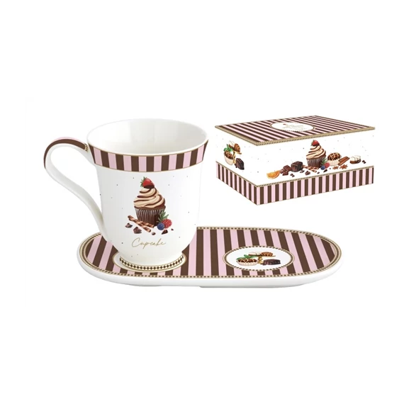 Porceláncsésze+keksztartós alj, 350ml, dobozban, Sweet Moments, R2S.1449SWEM