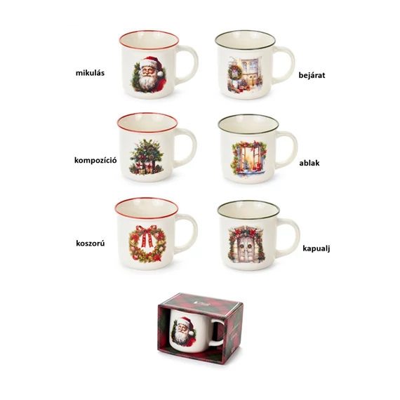 Porcelánbögre skótkockás dobozban, 9,4x7,2x8,7cm, Christmas is coming, bejárat, N.S.BGQ251901D