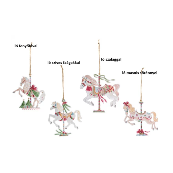 Körhintaló 12cm, műanyag függődísz, Giostra ló fenyőfával, N.S.FNH251601D