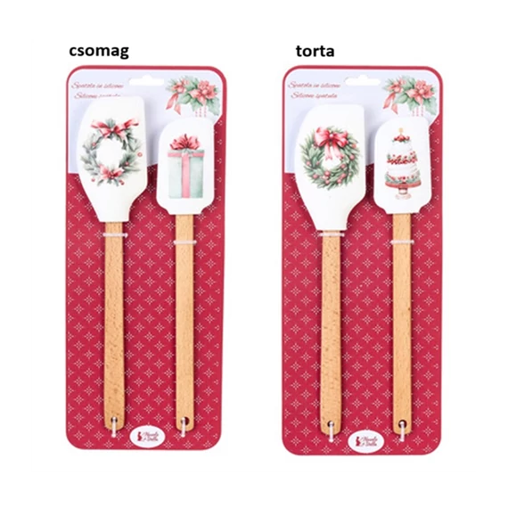 Ajándékszett:2 szilikonspatula fanyéllel 26/29cm, Storia di Natale torta, N.S.JHI251801A
