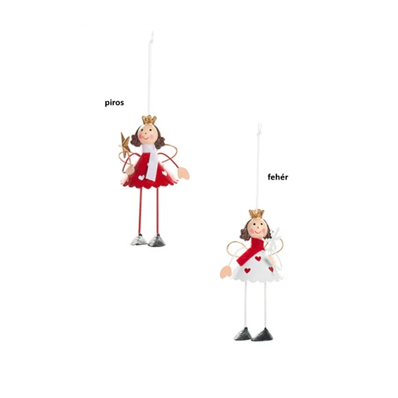 Királylány 5,5x5,5x12cm, fém-műanyag függődísz dekorfigura, piros, N.S.LWG251613A