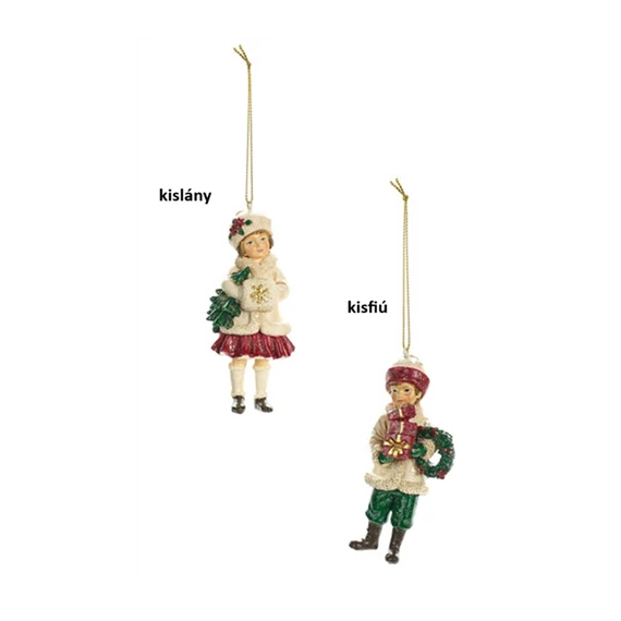 Téli ruhás gyerek függődísz, 5,5x4x11,5cm, műanyag dekorfigura, kislány, N.S.QHK251803A