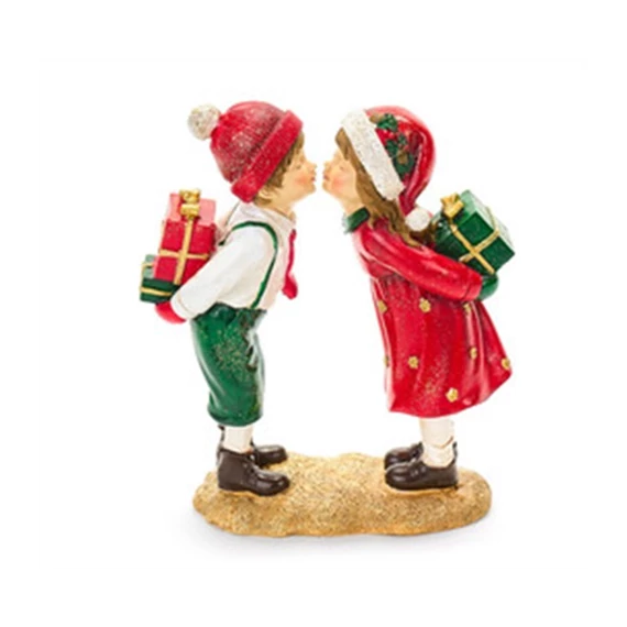 Puszilózó kisfiú-kislány csomagokkal, 15x6x18cm, műanyag dekorfigura, N.S.QHK251807