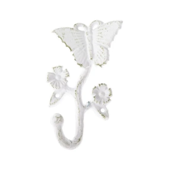 Fehér antikolt öntöttvas fogas,pillangós 13,2x3x7cm, DAK.LS4104