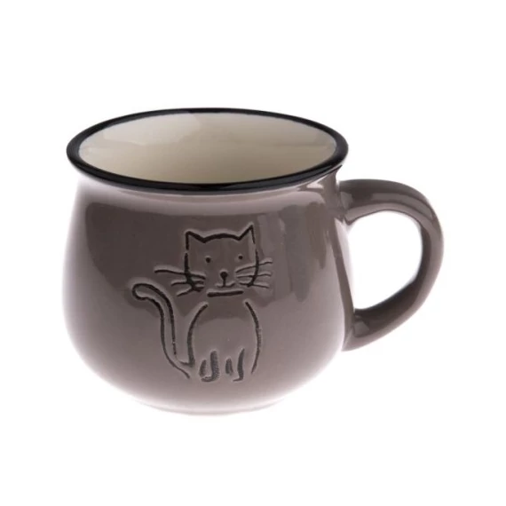 Kerámiabögre rajzos cicás, 213ml, taupe, DAK.KK5058