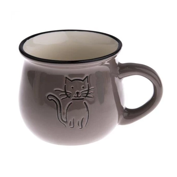 Kerámia eszpresszóbögre rajzos cicás, 75ml, taupe, DAK.KK5093