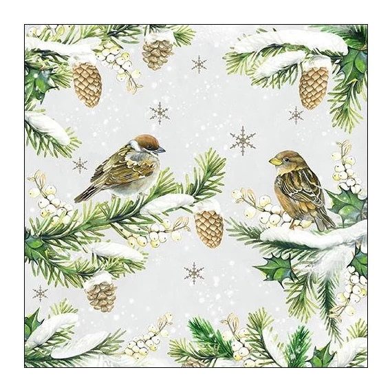 Sparrows in Snow papírszalvéta 33x33cm, 20db-os, AMB.33314740