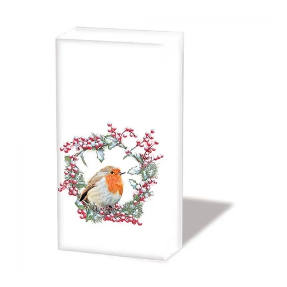 Robin in Wreath papírzsebkendő 10db-os, AMB.32215535