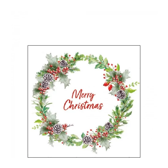 Holiday Wreath White papírszalvéta 25x25cm, 20db-os, AMB.32516660