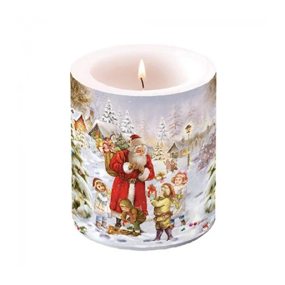 Santa bringing presents átvilágítós gyertya 10x10cm, AMB.39317970