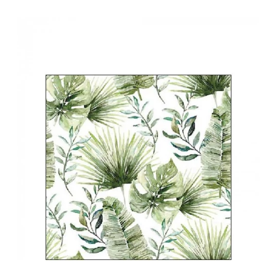 Jungle leaves white papírszalvéta 25x25cm, 20db-os, AMB.12518215