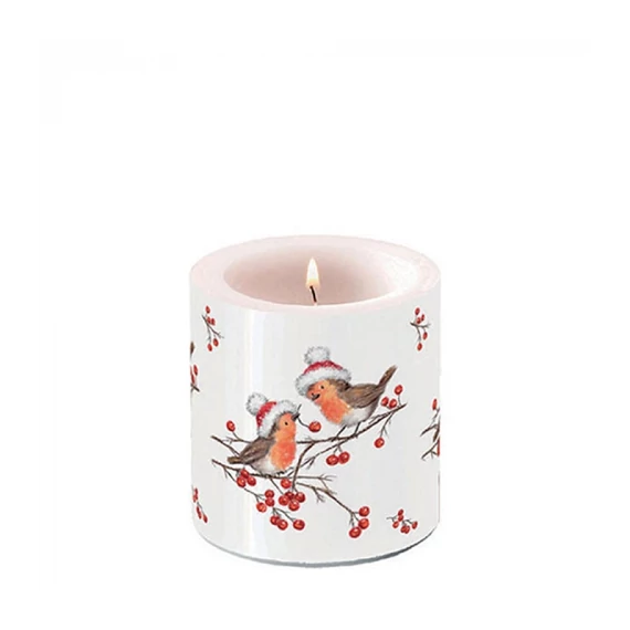 Christmas robins white átvilágítós gyertya 8x7,5cm, AMB.39218865