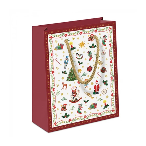 Ornaments all over red papír ajándéktáska 22x13x25cm, AMB.31214765