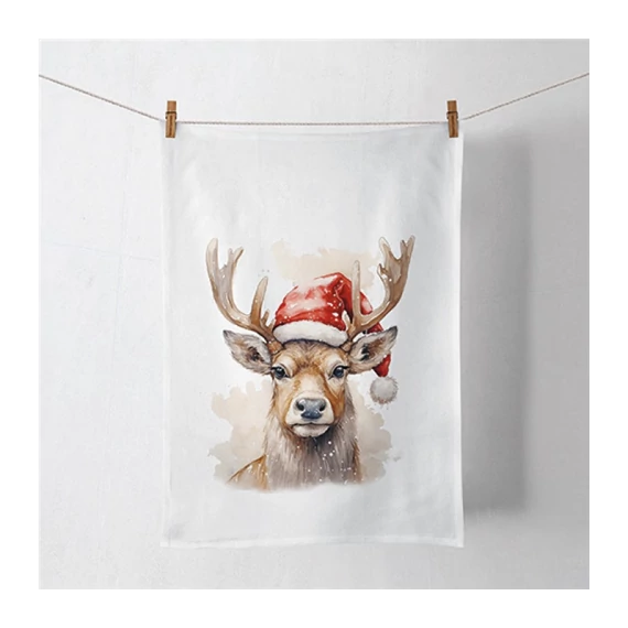 Deer with Santa hat white konyharuha 50x70cm, 100% pamut, AMB.37820280