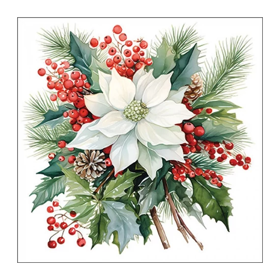 Poinsettia bouquet white papírszalvéta 33x33cm, 20db-os, AMB.33319930