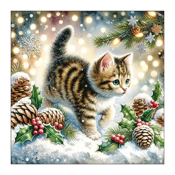 Cute cat in the snow papírszalvéta 33x33cm, 20db-os, AMB.33320075