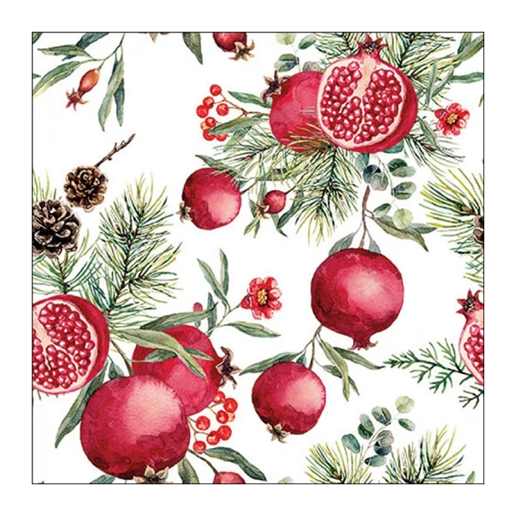 Pomegranates white papírszalvéta 33x33cm, 20db-os, AMB.33320155