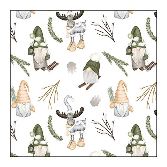 Forest gnomes white papírszalvéta 33x33cm, 20db-os, AMB.33320190