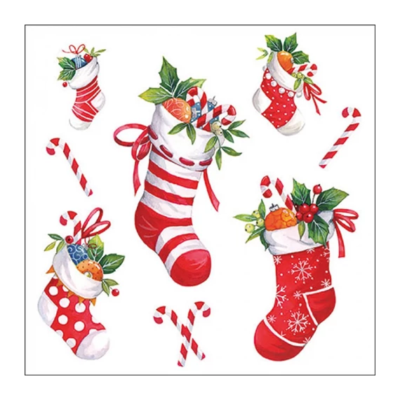 X-mas stockings white papírszalvéta 33x33cm, 20db-os, AMB.33320200