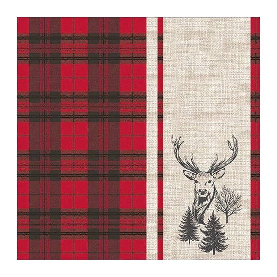 Deer plaid red papírszalvéta 33x33cm, 20db-os, AMB.13320240